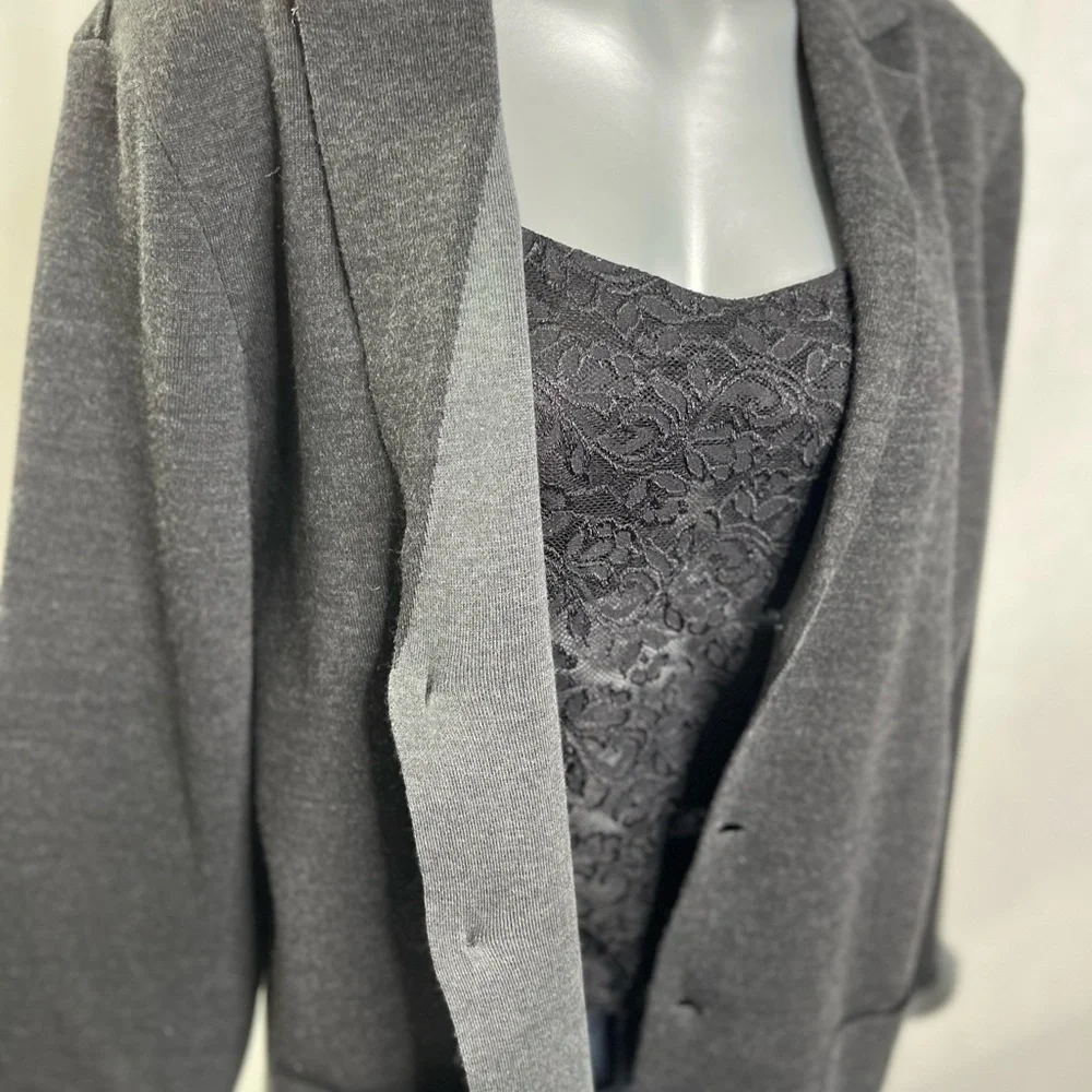Woolen structured jacket cardigan in two shades of grey. Dark academia - Picture 6 of 8